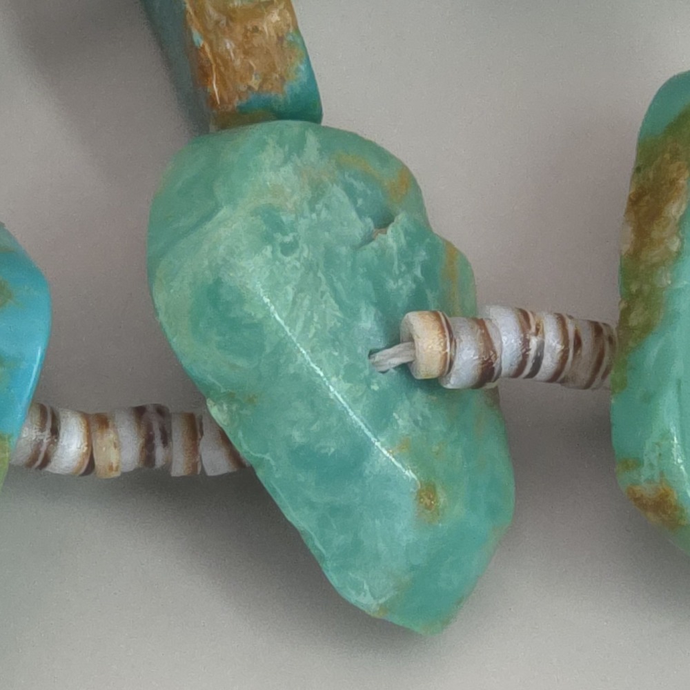 Santo Domingo Heishi Necklace Sterling Graduating Royston Turquoise Nugget 30" - Picture 12 of 16